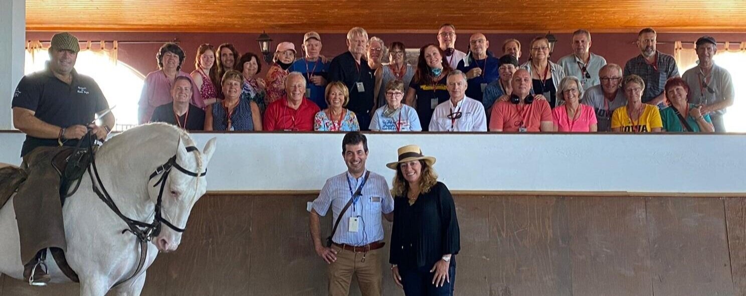 The tour group at Monte Negro, a Lusitana horse farm in Portugal.